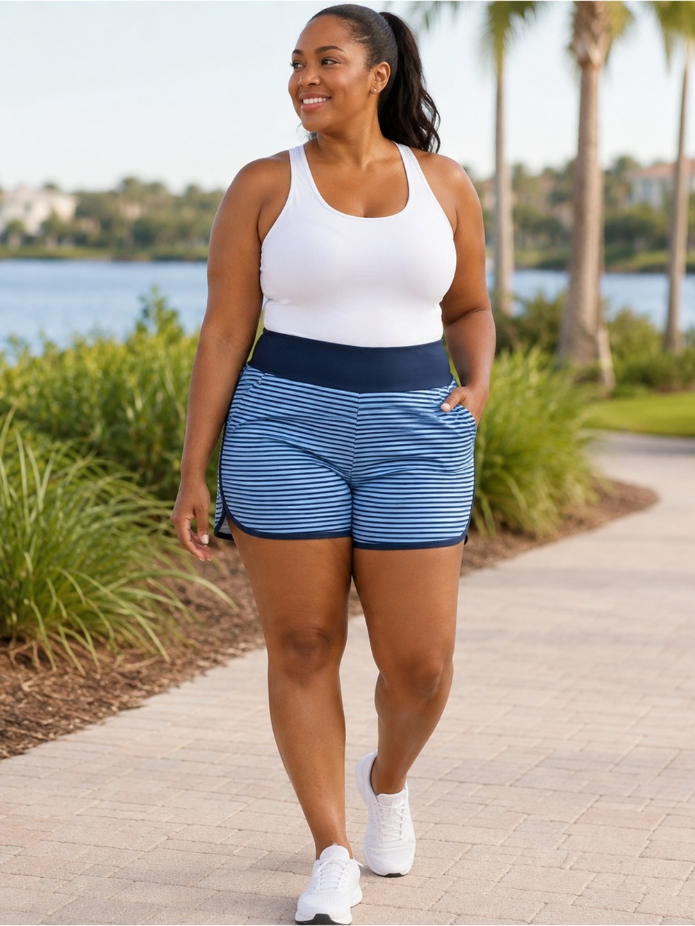Hang Ten Blue Striped Athletic Shorts UPF 50+ Lined Size XXL NWT